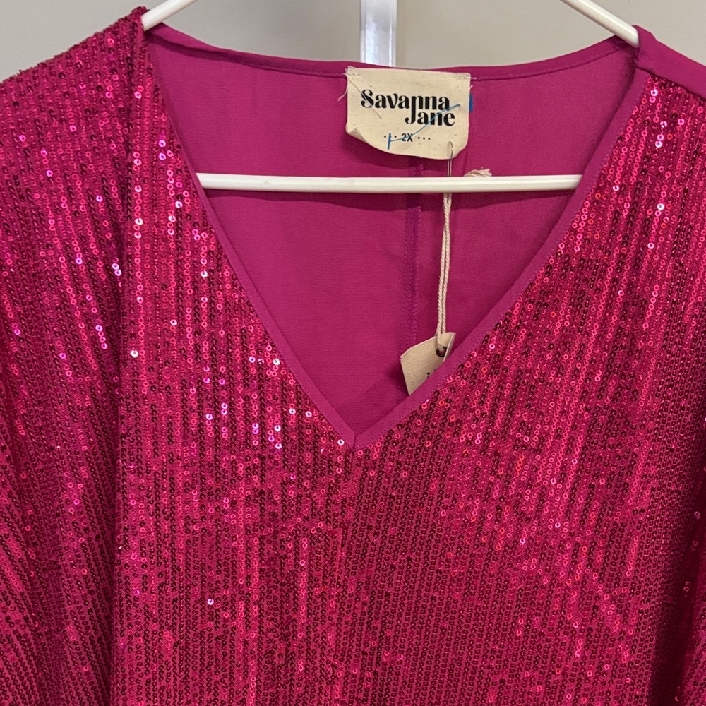 NWT Savanna Jane Pink Sequin Women's Top - Picture 3 of 7